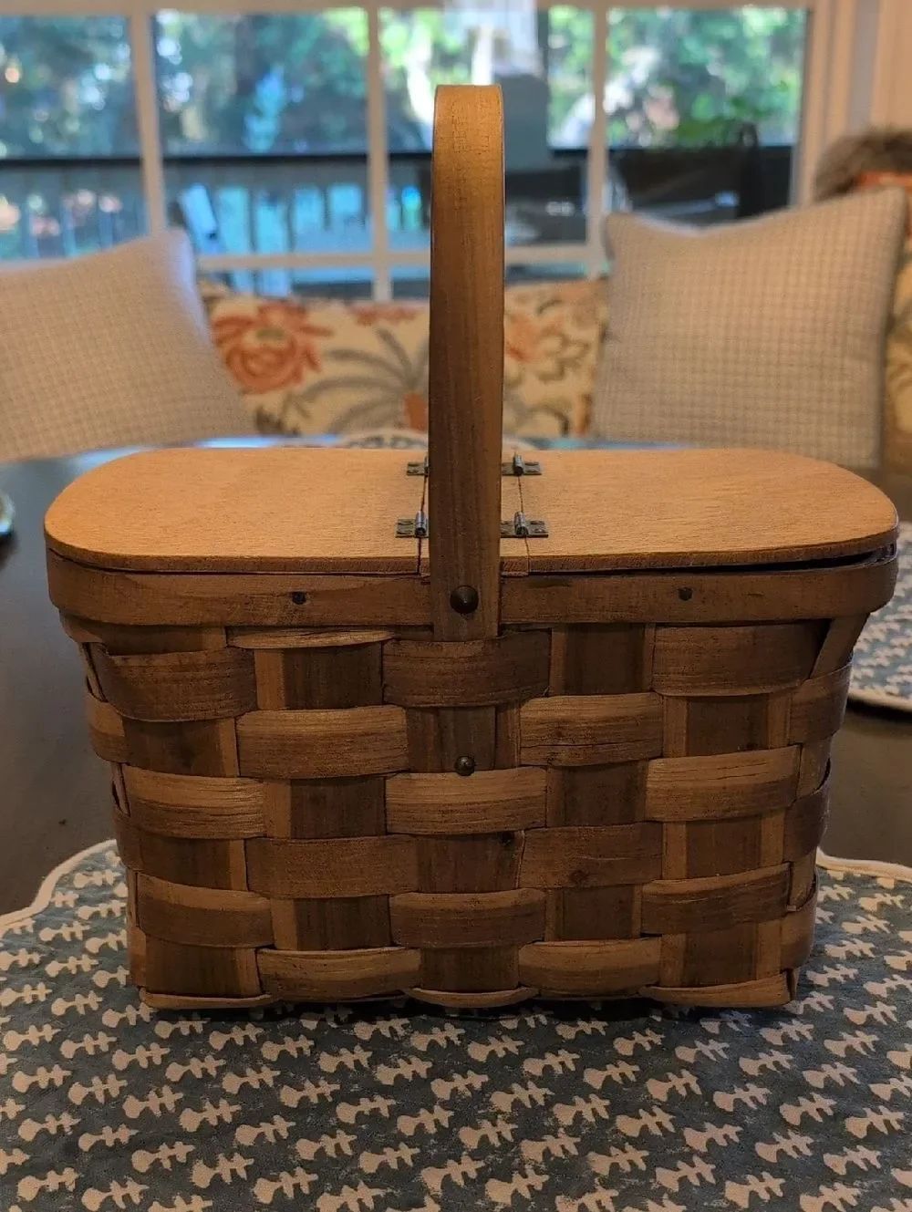 Hand Crafted Woven Wooden Picnic Basket with Handle Made In Spain